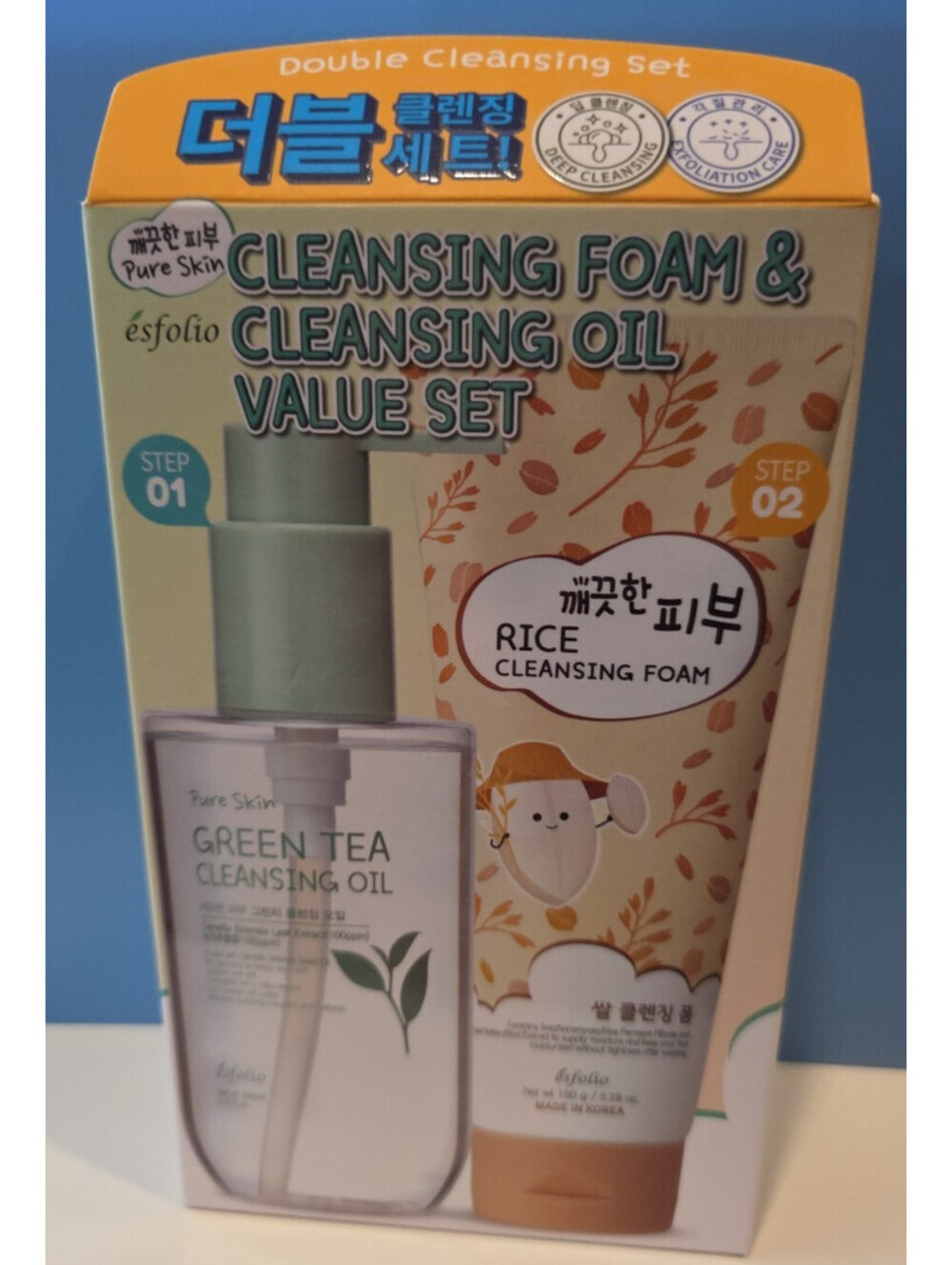 ESFOLIO KOREAN BEAUTY Rice & Green Tea Cleansing Foam/Oil Set W/Hyaluronic Acid!